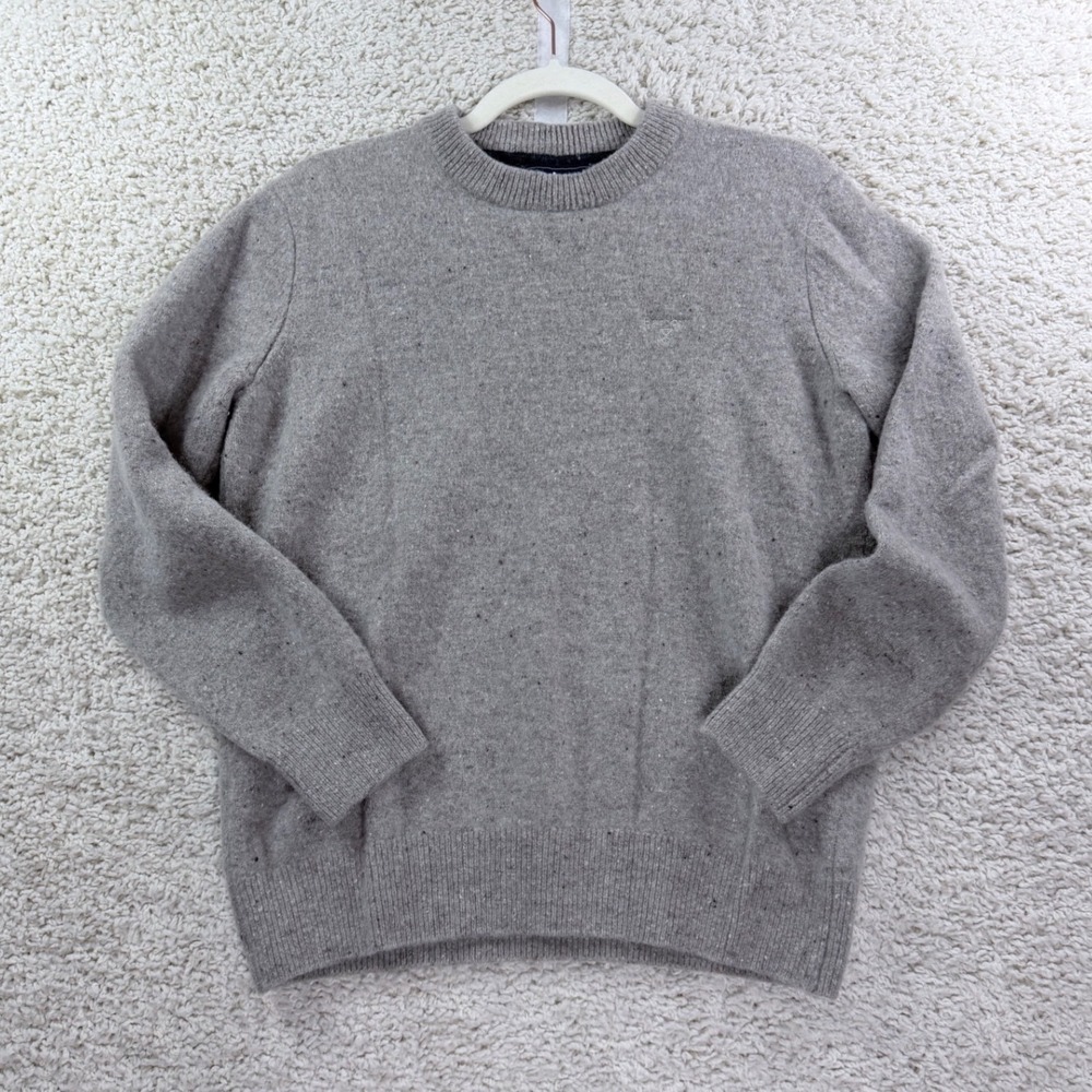 Mens Large Barbour Wool Sweater Grey Crew Neck Donegal Knit Pullover MKN1575ST51